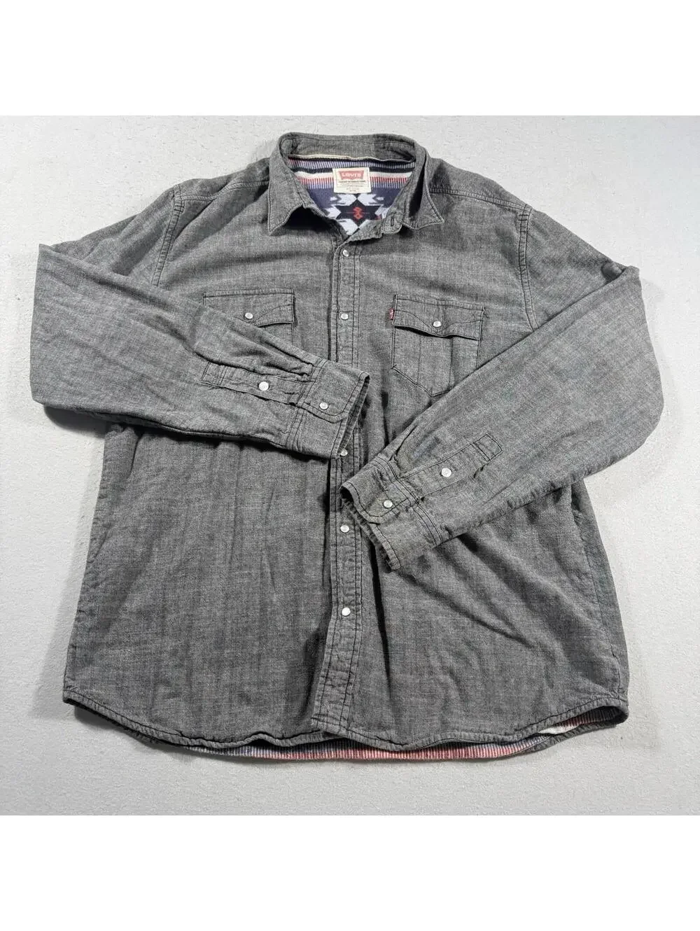 Levi's Jacket Mens XXL‎ Gray Lined Western Shirt Jacket Aztec Fleece Snap Front